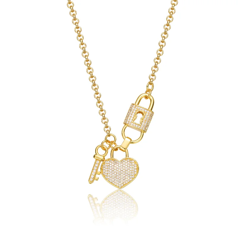 beautiful pendant chains -Juliette Golden Heart Charms Necklace