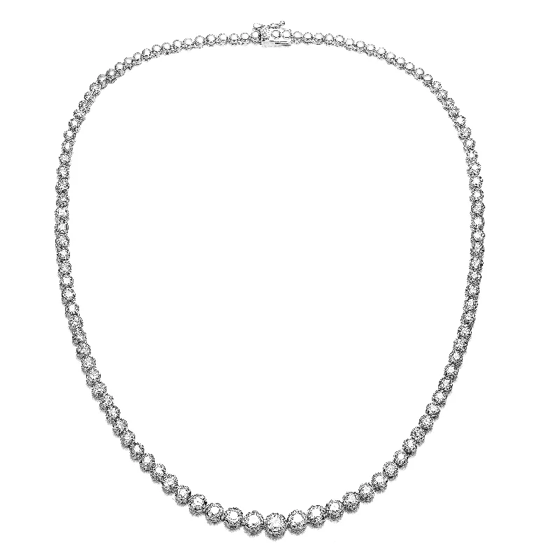 luxury silver heart necklaces -White Gold Plated with Cubic Zirconia Graduated-Size Tennis Chain Anniversary Necklace