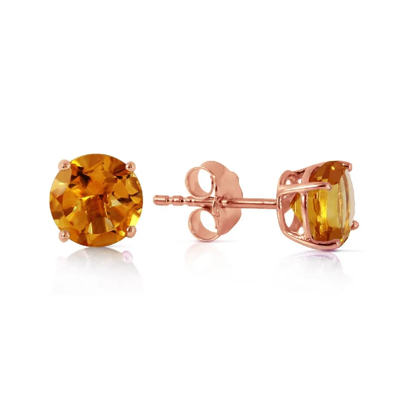 gold earrings with garnet for formal wear -0.95 Carat 14K Solid Rose Gold Petite Citrine Stud Earrings