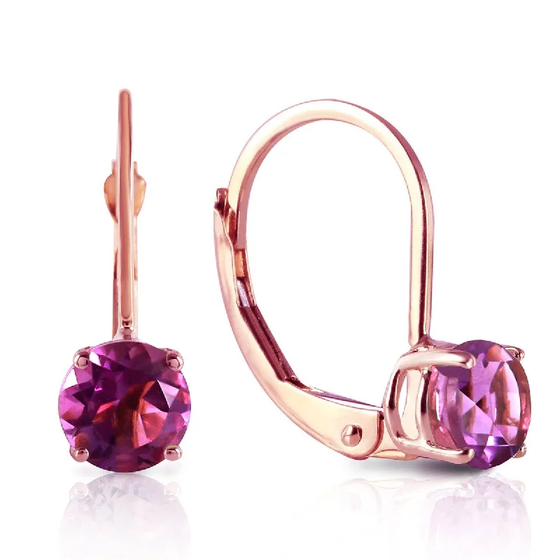 personalized earrings with gemstones for brides -1.2 Carat 14K Solid Rose Gold Solitaire Amethyst Leverback Earrings