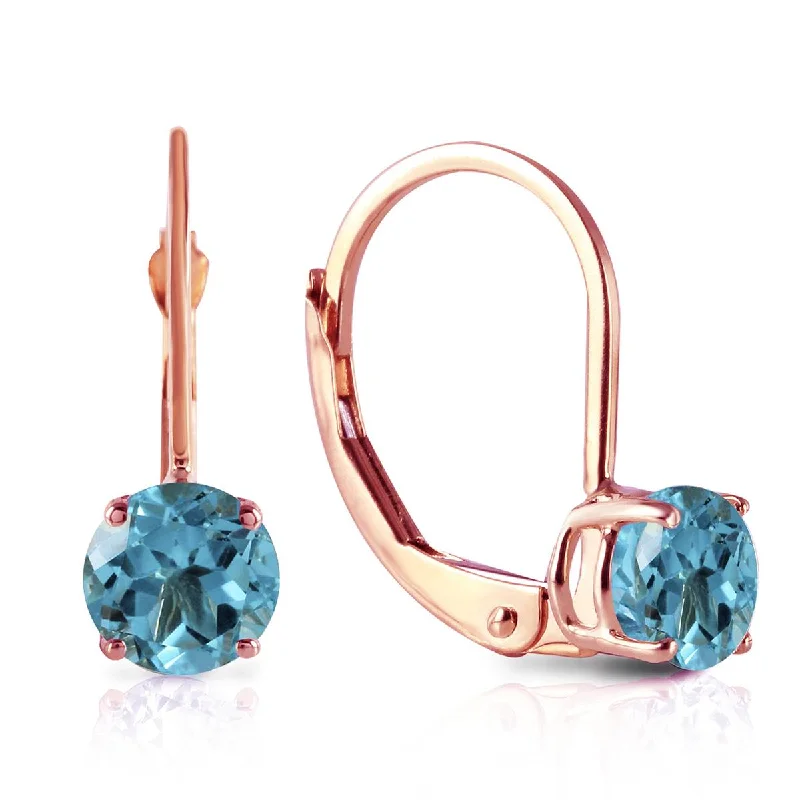 unique hoop earrings with gemstones -1.2 Carat 14K Solid Rose Gold Solitaire Blue Topaz Earrings