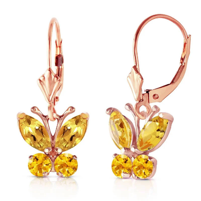 personalized earrings for bridesmaids -1.24 Carat 14K Solid Rose Gold Butterfly Earrings Citrine