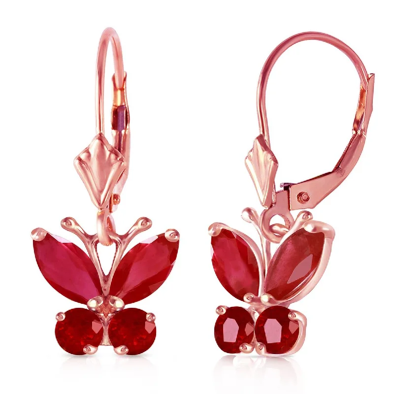 gold drop earrings for evening wear -1.24 Carat 14K Solid Rose Gold Butterfly Earrings Natural Ruby