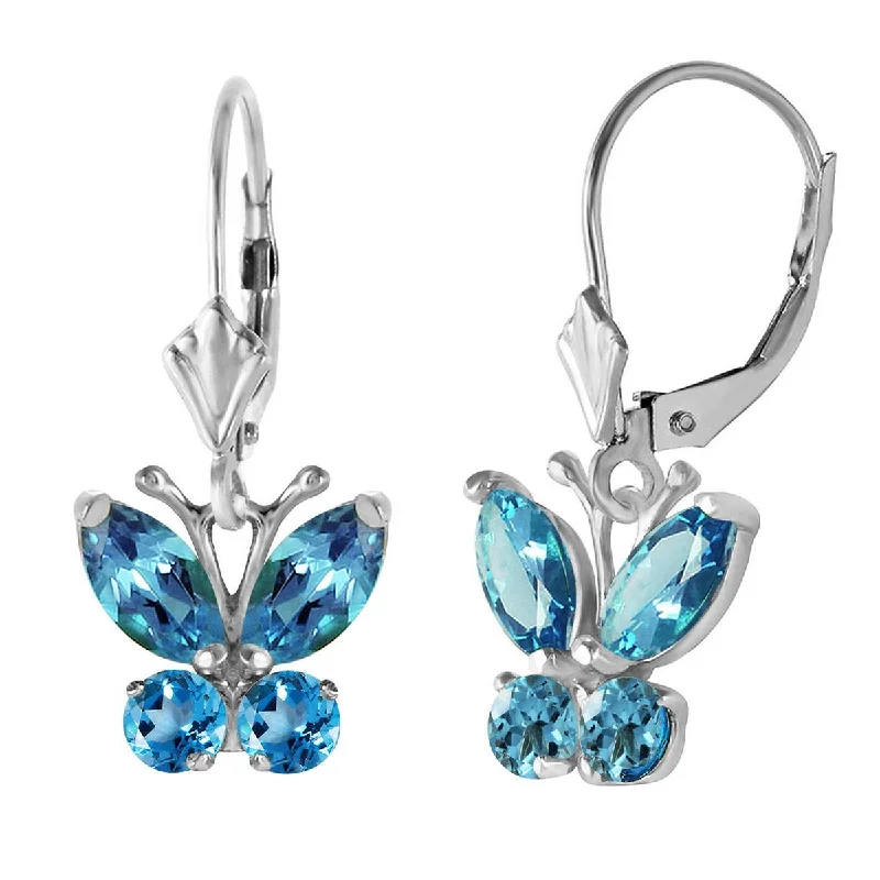 silver earrings for formal wear -1.24 Carat 14K Solid White Gold Butterfly Earrings Blue Topaz