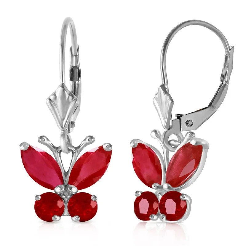 vintage earrings for special events -1.24 Carat 14K Solid White Gold Butterfly Earrings Natural Ruby