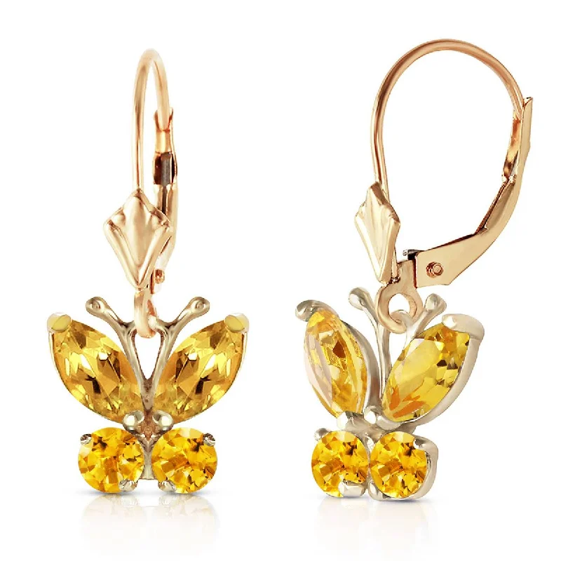 luxury earrings with rubies for weddings -1.24 Carat 14K Solid Yellow Gold Butterfly Earrings Citrine