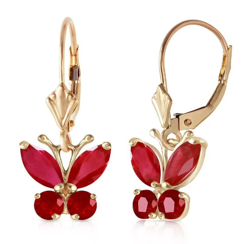 trendy hoop earrings for weddings -1.24 Carat 14K Solid Yellow Gold Butterfly Earrings Natural Ruby