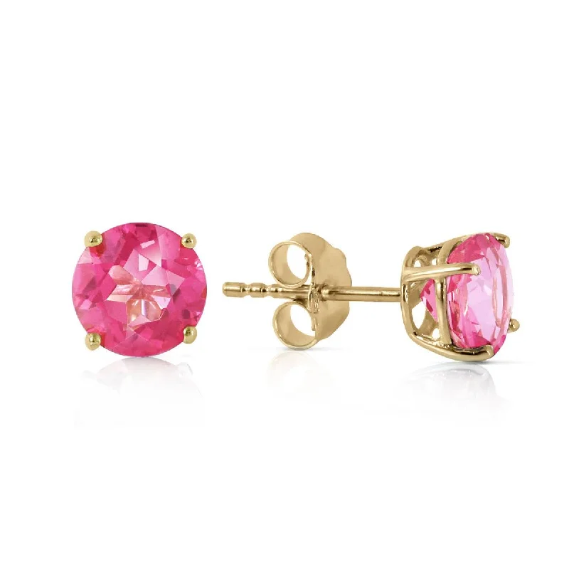 trendy hoop earrings with gemstones -1.3 Carat 14K Solid Yellow Gold Pink In June Pink Topaz Earrings