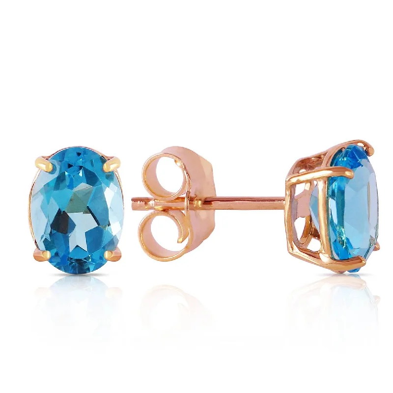 handmade earrings with pearls for weddings -1.8 Carat 14K Solid Rose Gold Panache Blue Topaz Stud Earrings