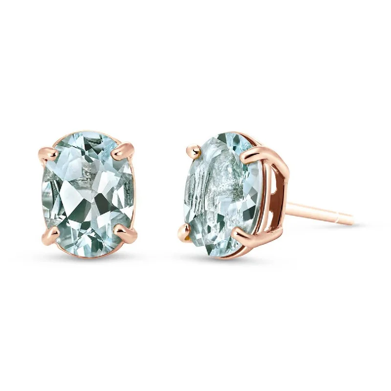 custom diamond earrings with chains -1.8 Carat 14K Solid Rose Gold Stud Earrings Natural Aquamarine