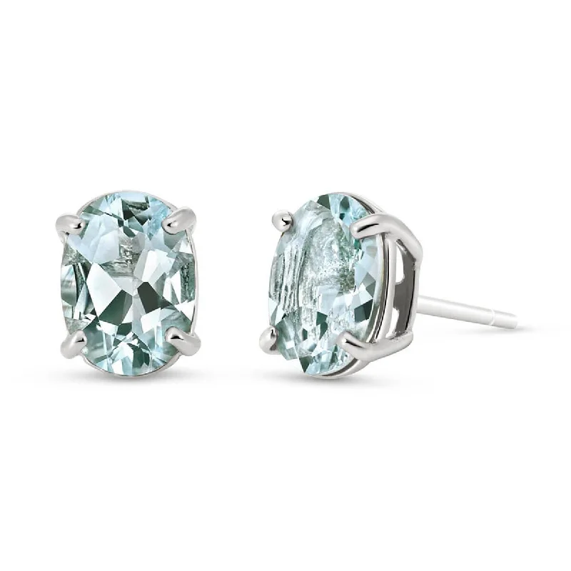 luxury earrings for special occasions -1.8 Carat 14K Solid White Gold Stud Earrings Natural Aquamarine