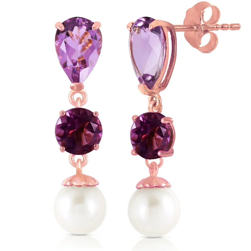 gold earrings with onyx stones -10.5 Carat 14K Solid Rose Gold Chandelier Earrings Amethyst Pearl