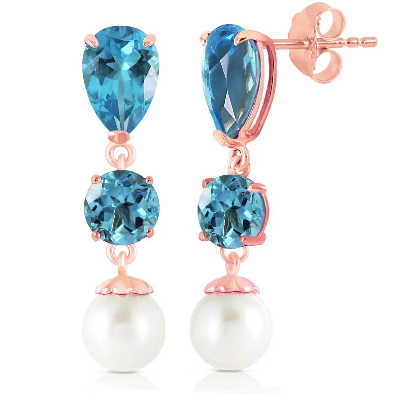 luxury hoop earrings with diamonds -10.5 Carat 14K Solid Rose Gold Drop Earrings Blue Topaz And Pearl