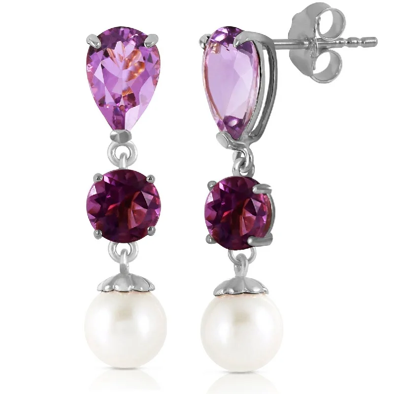 personalized diamond earrings for brides -10.5 Carat 14K Solid White Gold Chandelier Earrings Amethyst Pearl