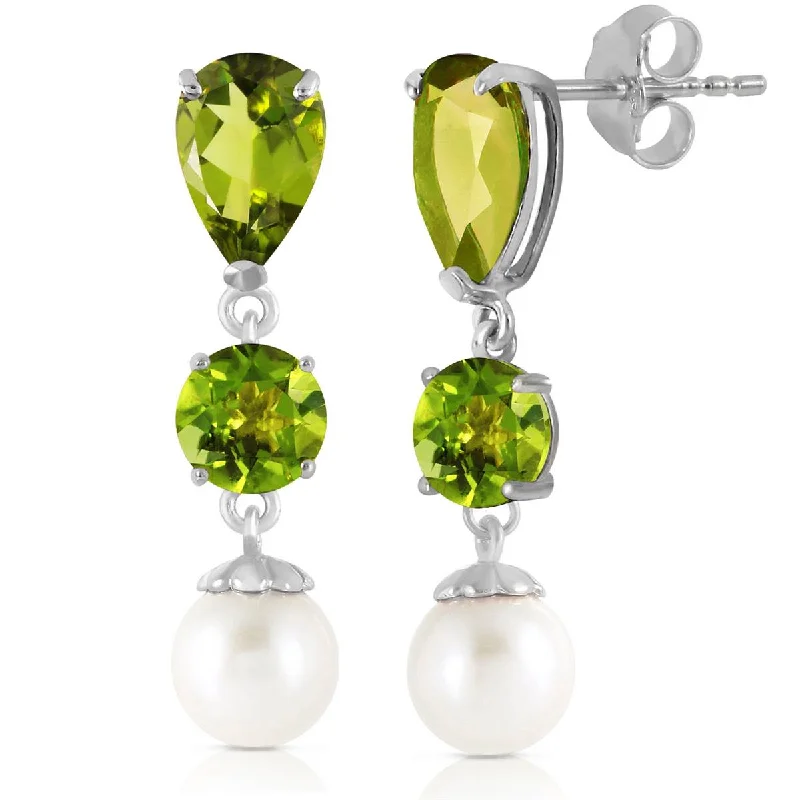 trendy silver stud earrings -10.5 Carat 14K Solid White Gold Chandelier Earrings Peridot Pearl