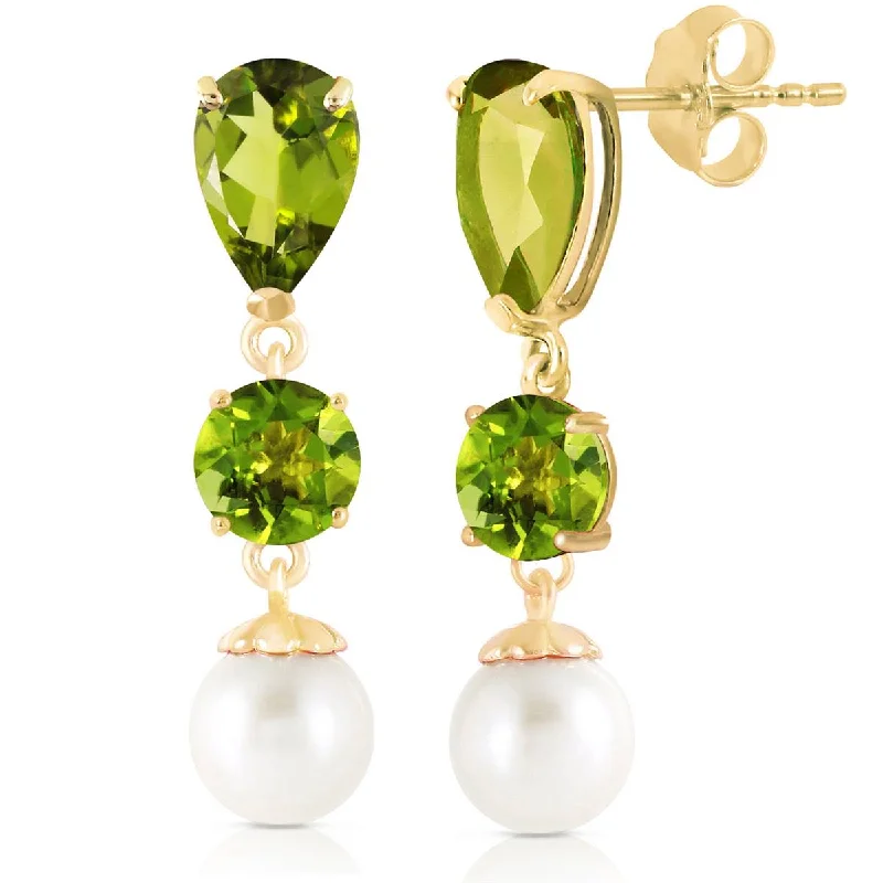 crystal stud earrings for special occasions -10.5 Carat 14K Solid Yellow Gold Chandelier Earrings Peridot Pearl