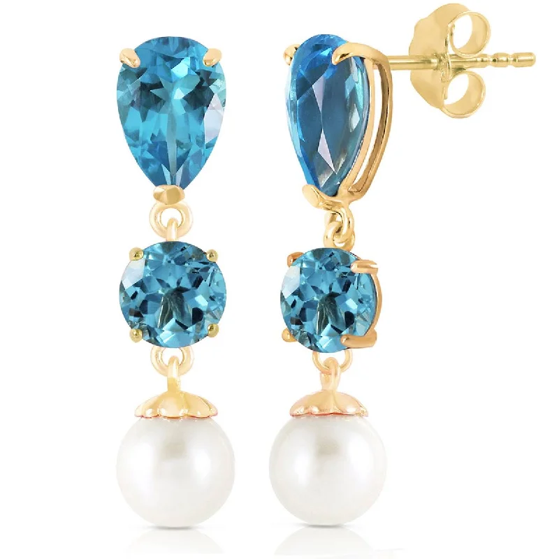 silver earrings with sapphires -10.5 Carat 14K Solid Yellow Gold La Vie Blue Topaz Pearl Earrings