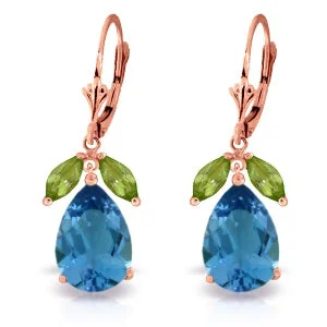 luxury gold earrings for casual occasions -13 Carat 14K Solid Rose Gold Belle Blue Topaz Peridot Earrings