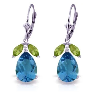 unique gemstone earrings for formal wear -13 Carat 14K Solid White Gold Chagall Peridot Blue Topaz Earrings