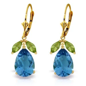 custom-designed gold earrings for weddings -13 Carat 14K Solid Yellow Gold Still Waters Blue Topaz Peridot Earrings