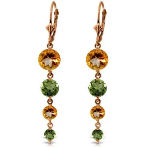 statement earrings with gold for parties -14K Solid Rose Gold Chandelier Citrine & Peridot Earrings