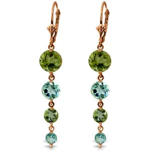 personalized gold earrings with pearls -14K Solid Rose Gold Chandelier Earrings w/ Peridot & Blue Topaz