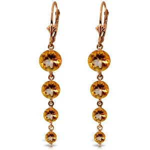 unique gold earrings for evening wear -14K Solid Rose Gold Chandelier Natural Citrine Earrings