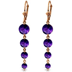 silver earrings for gifts with gemstones -14K Solid Rose Gold Chandelier Round Amethyst Earrings