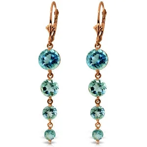 luxury earrings for anniversary gifts -14K Solid Rose Gold Chandelier Round Cut Blue Topaz Earrings