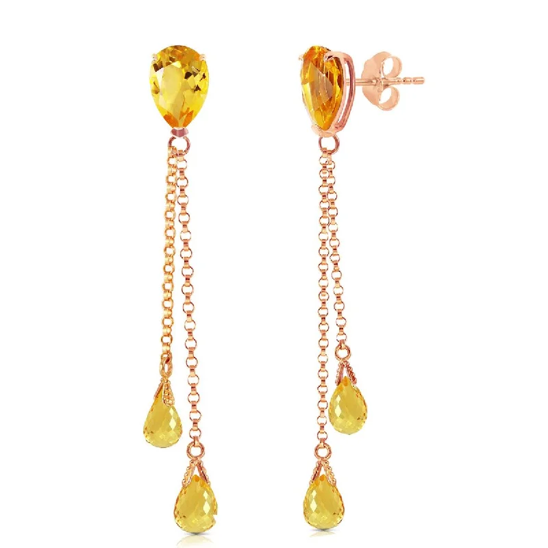 luxury gold hoop earrings for weddings -14K Solid Rose Gold Chandelier Royal Citrine Earrings