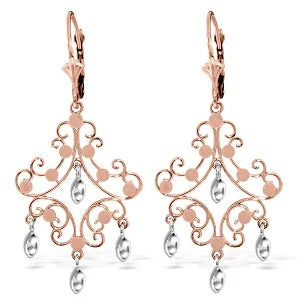 handmade drop earrings for gifts -14K Solid Rose Gold Filigree Chandelier Earrings