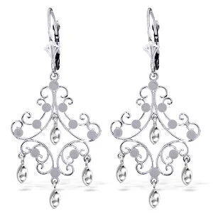 personalized earrings for anniversary gifts -14K Solid White Gold Chandelier Earrings