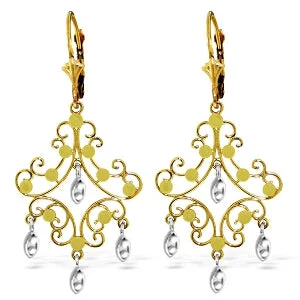 silver earrings with diamonds for gifts -14K Solid Yellow Gold Chandelier Earrings