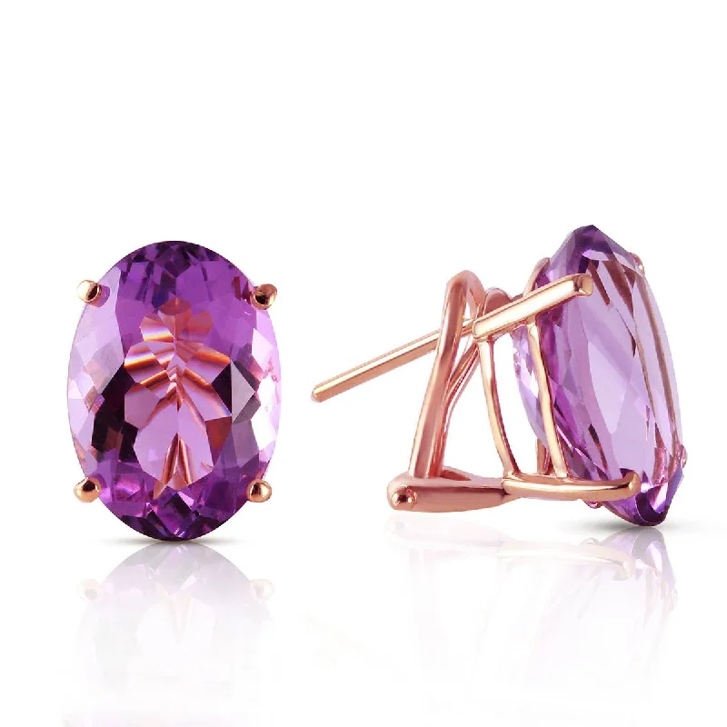 luxury earrings with diamonds for brides -15.1 Carat 14K Solid Rose Gold French Clips Earrings Natural Amethyst