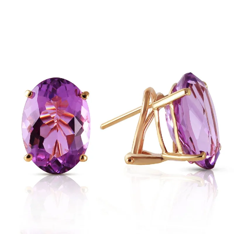 personalized gold earrings for weddings -15.1 Carat 14K Solid Yellow Gold French Clips Earrings Natural Amethyst