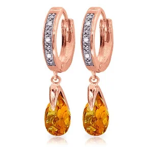 silver earrings with garnet stones for weddings -2.53 Carat 14K Solid Rose Gold Hoop Earrings Diamond Citrine