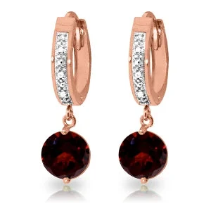 personalized earrings with initials for brides -2.53 Carat 14K Solid Rose Gold Hoop Earrings Diamond Garnet