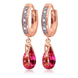 personalized drop earrings with gemstones -2.53 Carat 14K Solid Rose Gold Hoop Earrings Diamond Pink Topaz