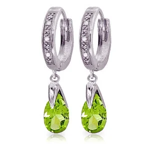 silver earrings with topaz stones for weddings -2.53 Carat 14K Solid White Gold Can't Avoid Love Peridot Diamond Earrings