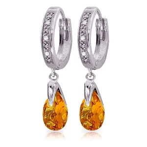 stylish silver drop earrings for brides -2.53 Carat 14K Solid White Gold Hoop Earrings Diamond Citrine