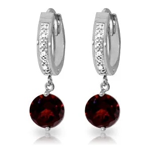 crystal earrings for special occasions -2.53 Carat 14K Solid White Gold Hoop Earrings Diamond Garnet