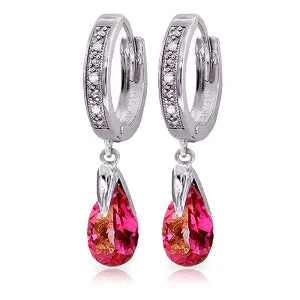 luxury earrings with emeralds for weddings -2.53 Carat 14K Solid White Gold Hoop Earrings Diamond Pink Topaz