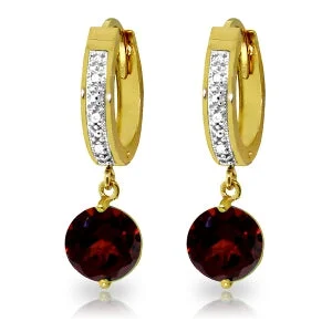 elegant hoop earrings with birthstones -2.53 Carat 14K Solid Yellow Gold Hoop Earrings Diamond Garnet