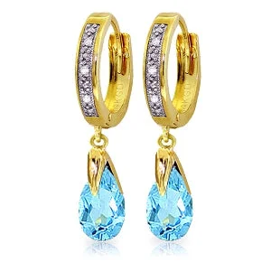 trendy gemstone earrings for special events -2.53 Carat 14K Solid Yellow Gold Marseille Blue Topaz Diamond Earrings