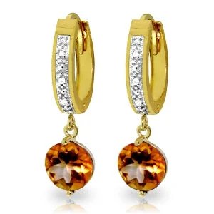 gold earrings with ruby stones for weddings -2.53 Carat 14K Solid Yellow Gold Organza Citrine Diamond Earrings