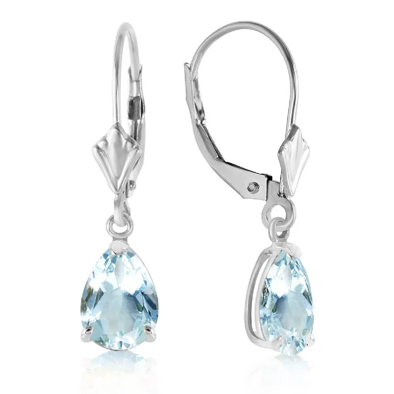 personalized earrings for formal wear -2.85 Carat 14K Solid White Gold Applying Your Hand Aquamarine Earrings