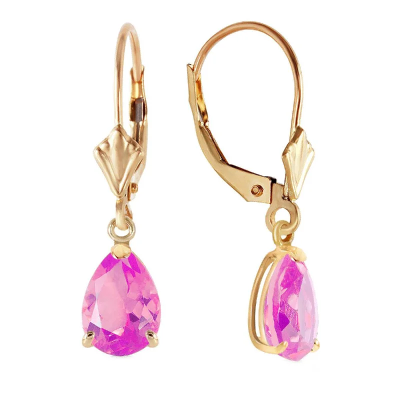 silver earrings for family gifts -2.85 Carat 14K Solid Yellow Gold Garden Party Pink Topaz Earrings