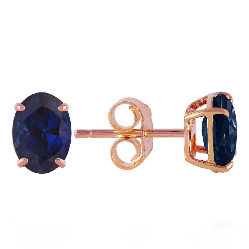 trendy earrings for bridesmaids -2 Carat 14K Solid Rose Gold Stud Earrings Natural Sapphire