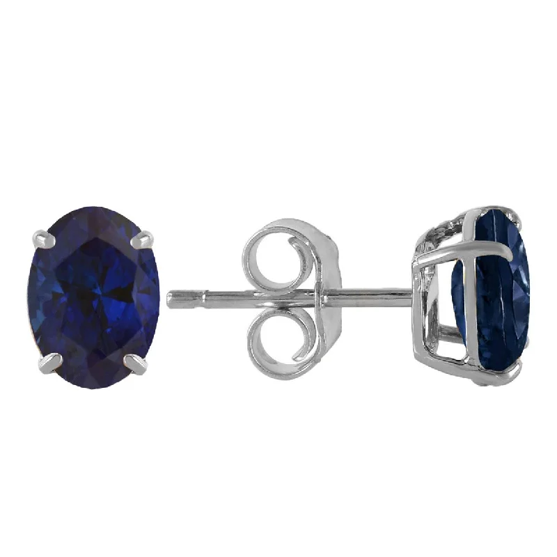 statement earrings with crystals for parties -2 Carat 14K Solid White Gold Stud Earrings Natural Sapphire