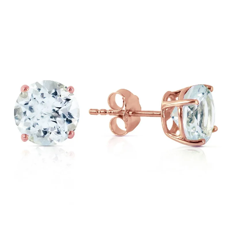 handmade earrings for brides -3.1 Carat 14K Solid Rose Gold Anna Aquamarine Stud Earrings